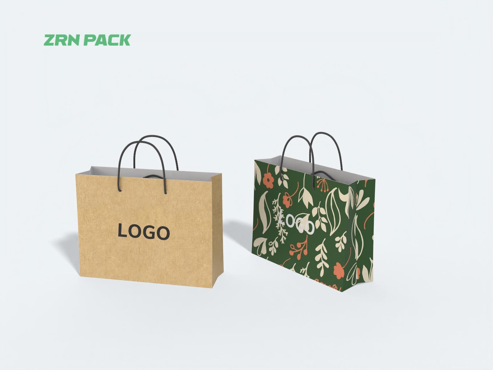 ZRN Customized Logo Kraft Paper Bags with Handles – Printed Shopping & Gift Bags view 3