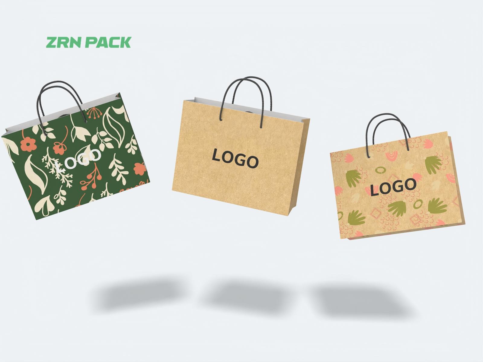 ZRN Customized Logo Kraft Paper Bags with Handles &ndash; Printed Shopping & Gift Bags view 4