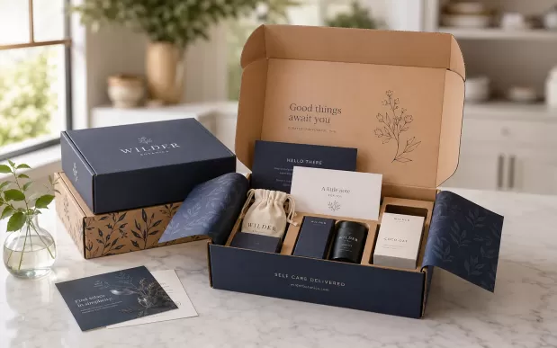 Subscription box packaging with branded inserts by ZRN
